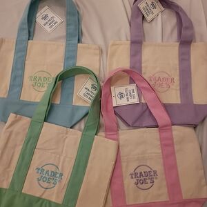 4 Trader Joe's All 4 Colors Mini Canvas Tote Bag Collection